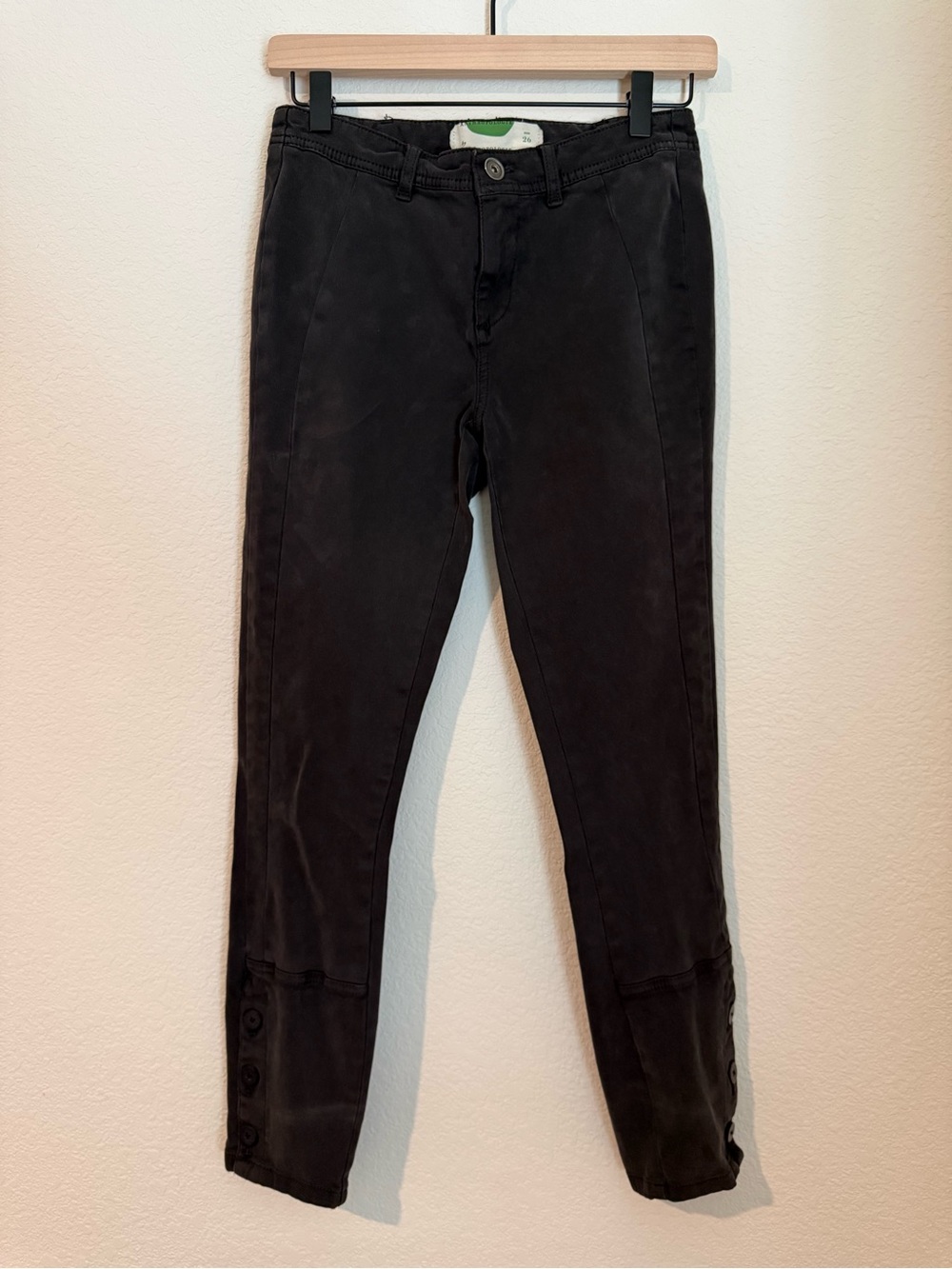 Anthropologie | Women's Black Button-Hem Detail Skinny Pants